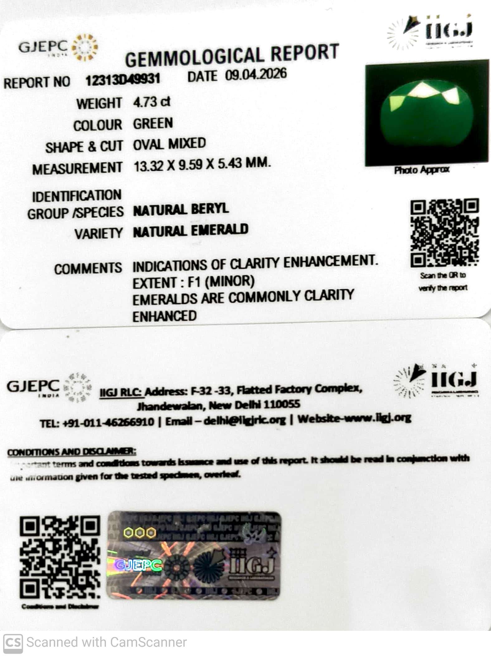 4.73/CT Natural Panna Stone with Govt. Lab Certificate-12313D49931