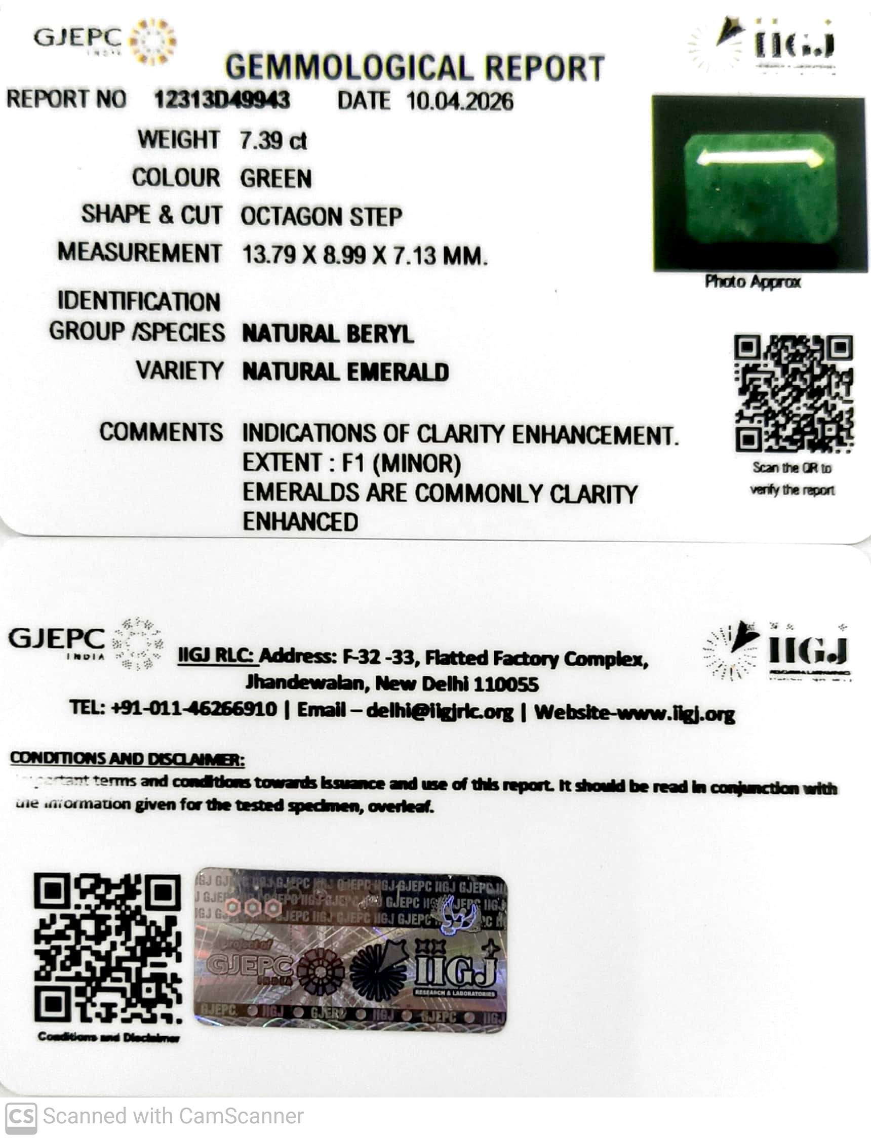 7.39/CT Natural Panna Stone with Govt. Lab Certificate-12313D49943