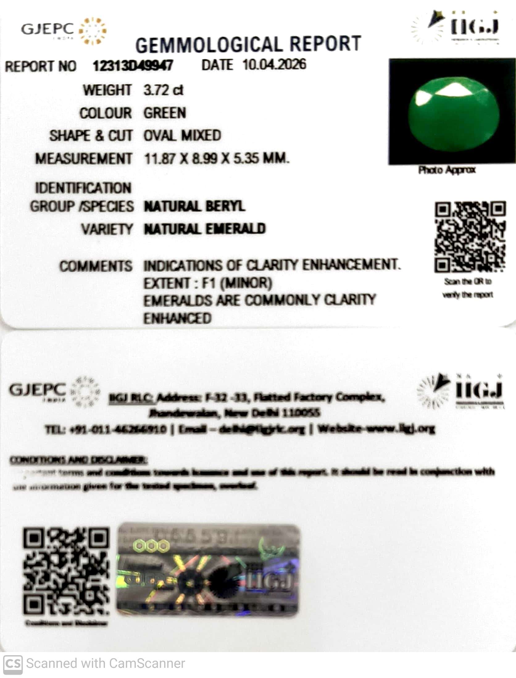 3.72/CT Natural Panna Stone with Govt. Lab Certificate-12313D49947