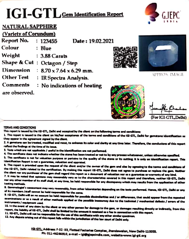 4.30 Ratti Natural Blue Sapphire With Govt Lab Certified-(4551)