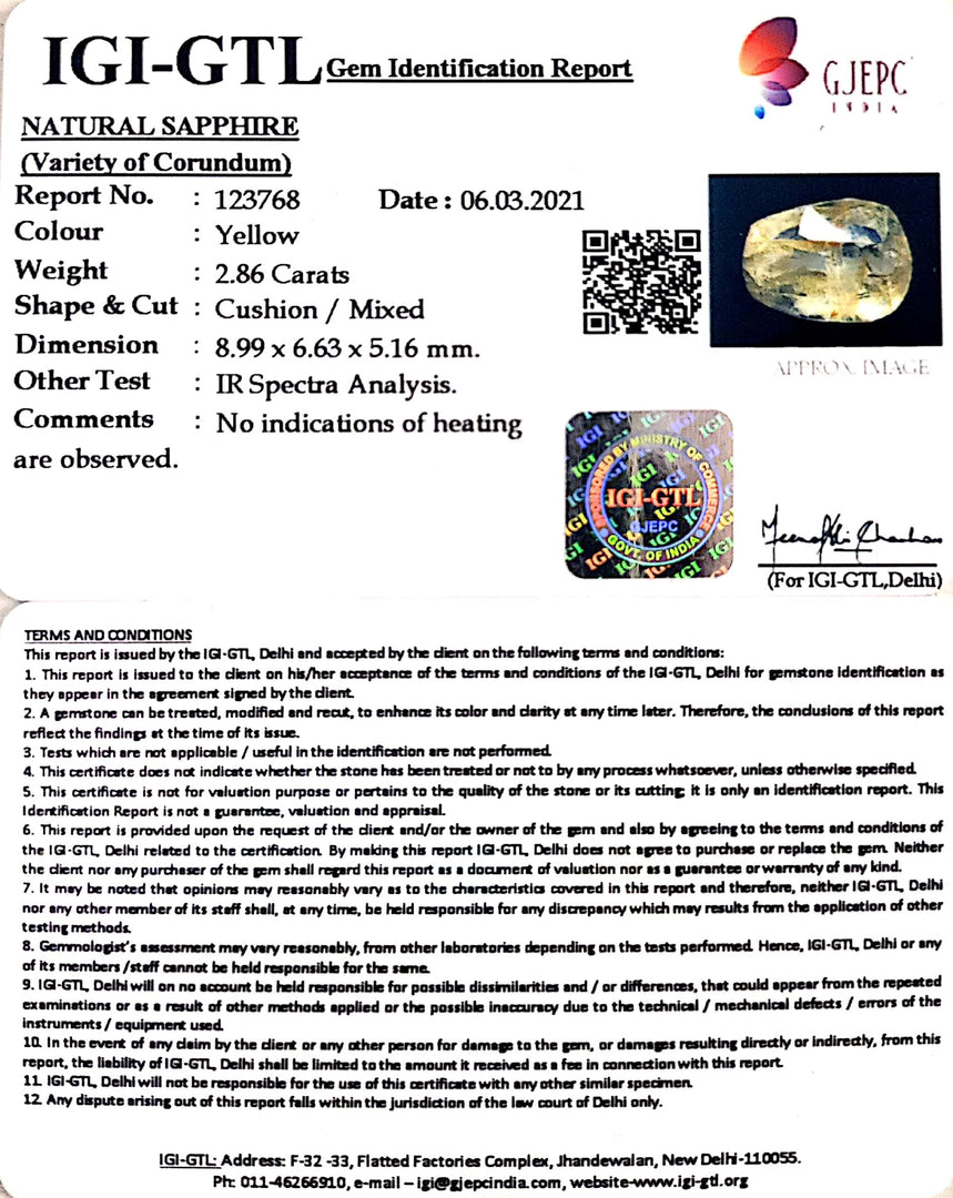 2.86/CT Natural Ceylonese Pukhraj with Govt Lab Certificate (4551)