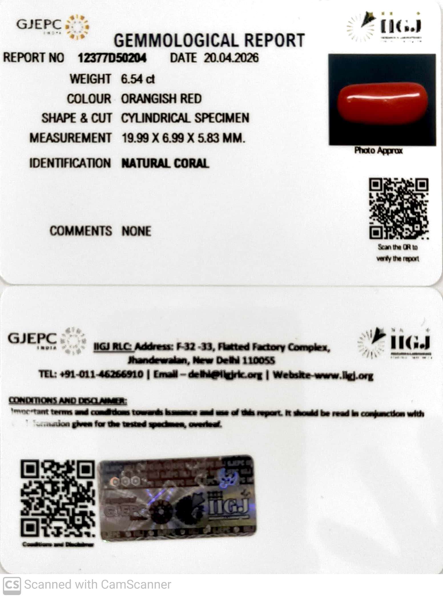 6.54/CT Natural Red Coral With Govt. Lab Certificate-12377D50204