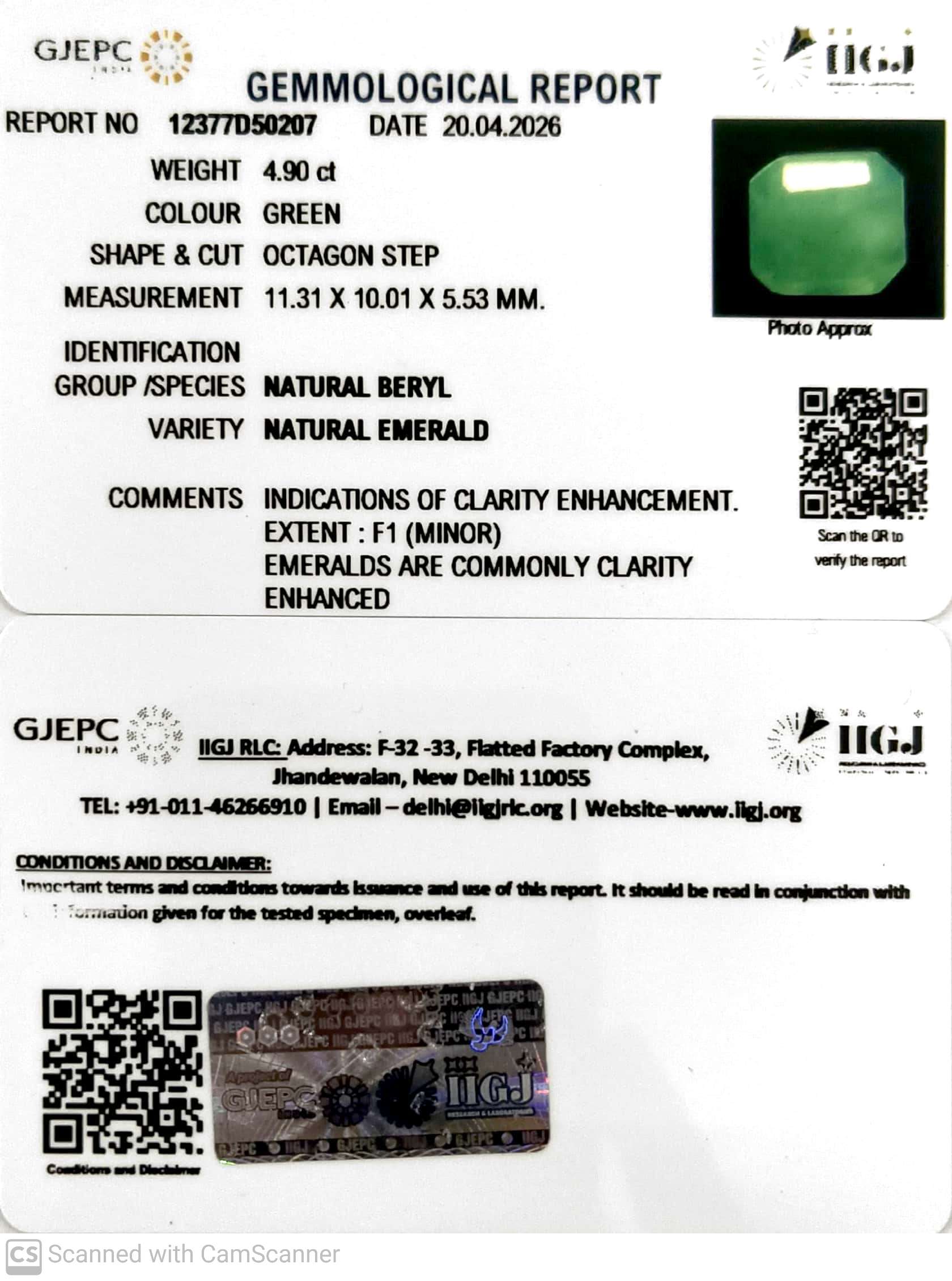 4.9/CT Natural Panna Stone with Govt. Lab Certificate-12377D50207
