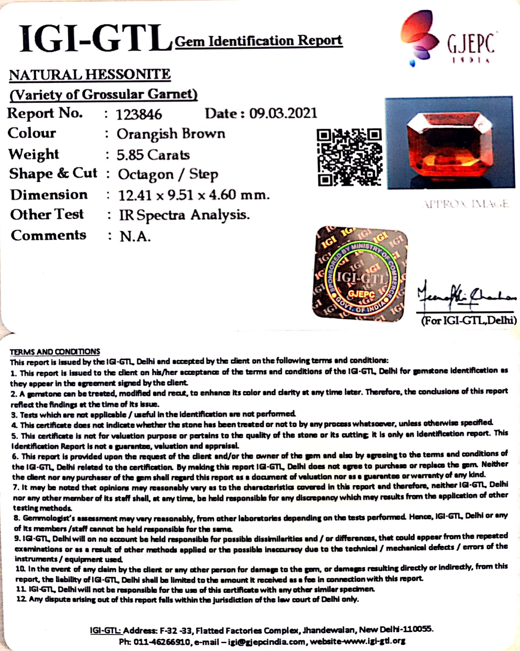 6.49 Ratti Natural Hessonite with Govt. Lab Certificate-(1221)