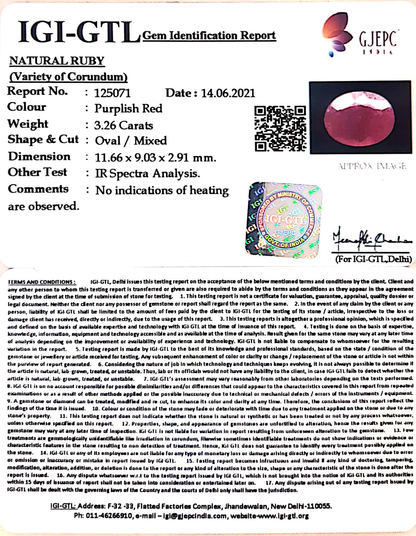 3.61 Ratti Natural New Burma Ruby with Govt. Lab Certificate-(4551)