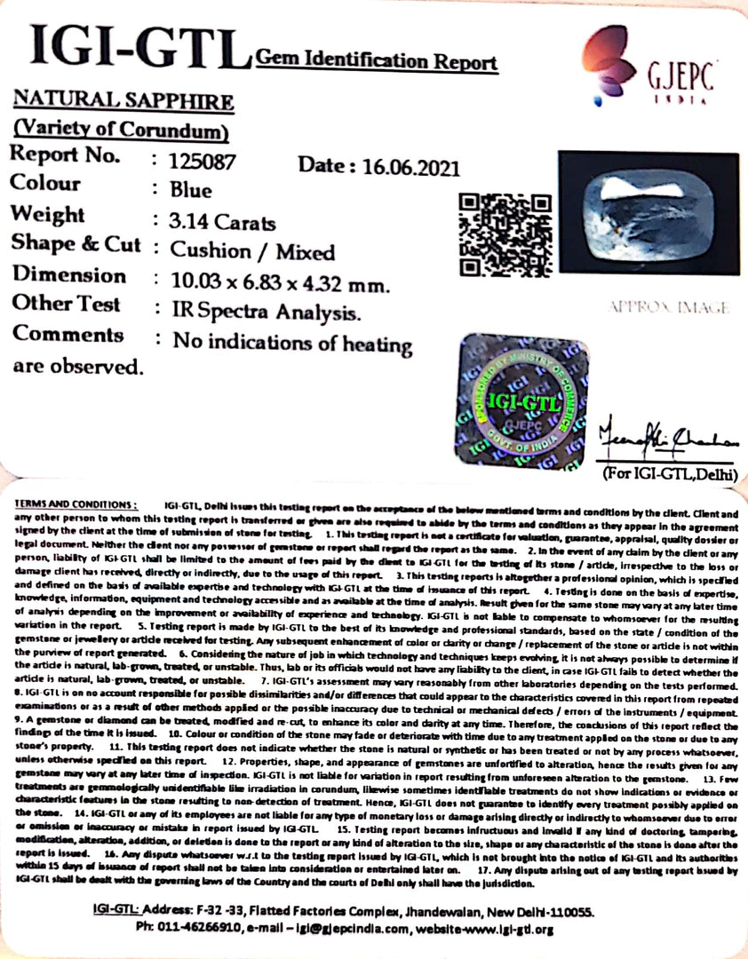 3.48 Ratti Natural Blue Sapphire With Govt Lab Certified-(6771)