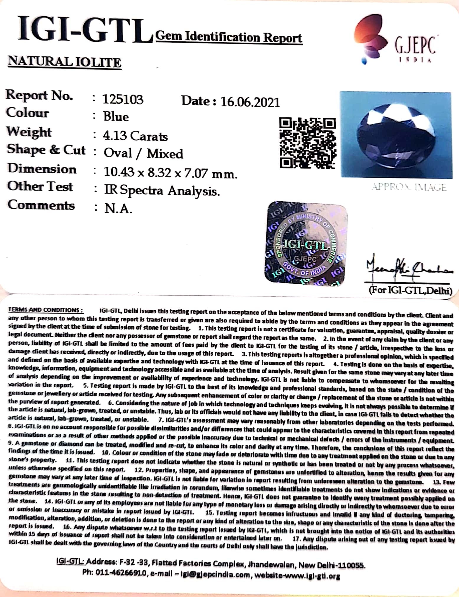 4.58 Ratti Natural Iolite With Govt. Lab Certificate-(610)