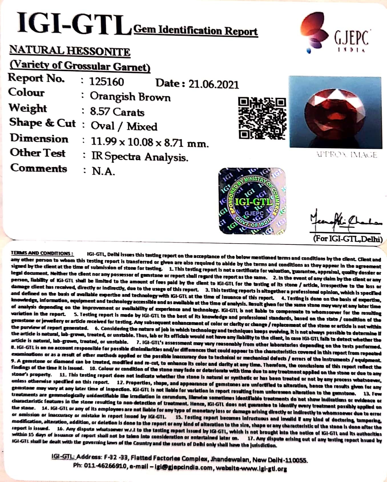 9.51 Ratti Natural Govt. Lab Certified Ceylonese Gomed-(1221)