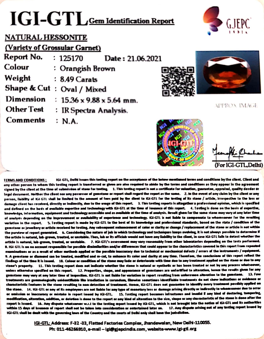 9.42 Ratti Natural Govt. Lab Certified Ceylonese Gomed-(1221)