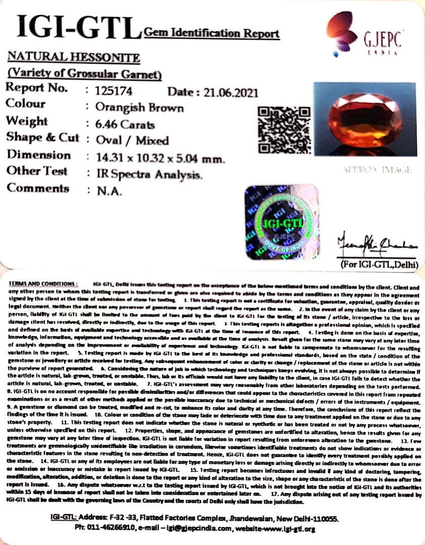 7.17 Ratti Natural Govt. Lab Certified Ceylonese Gomed-(1221)