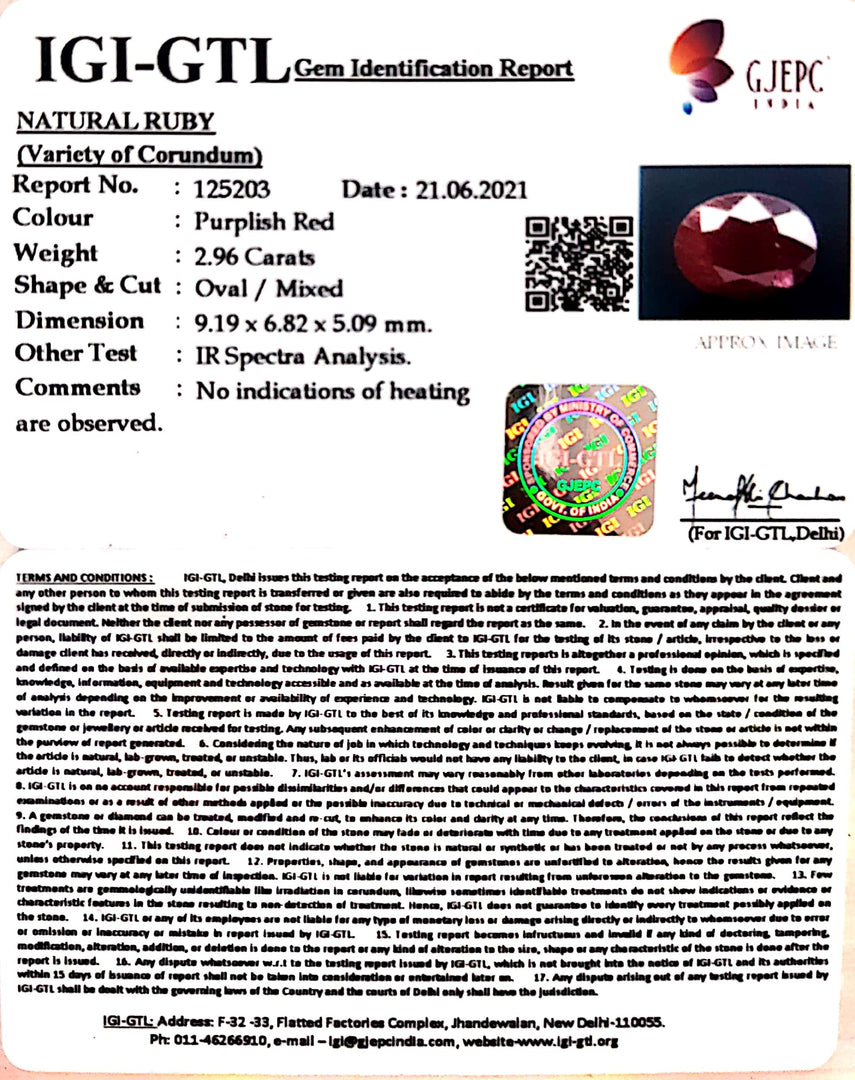 3.28 Ratti Natural Ruby with Govt Lab Certificate-(7881)