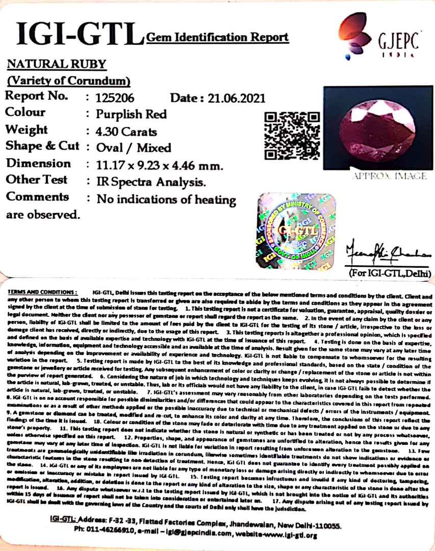 4.77 Ratti Natural Mozambique Ruby with Govt. Lab Certificate-(12210)