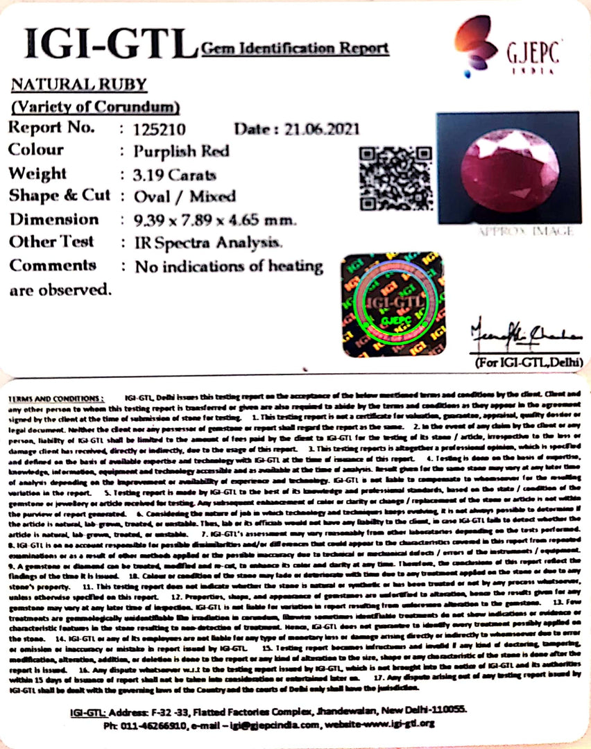 3.54 Ratti Natural Mozambique Ruby with Govt. Lab Certificate-(12210)