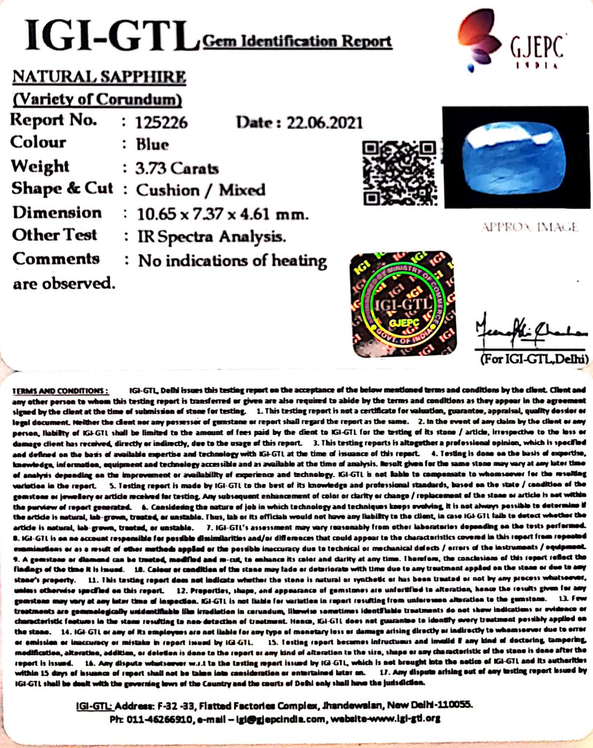 4.14 Ratti Natural Blue Sapphire With Govt Lab Certified-(6771)