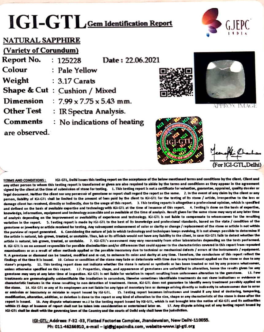 3.51 Ratti Natural Ceylonese Yellow Sapphire with Govt Lab Certificate-(4551)