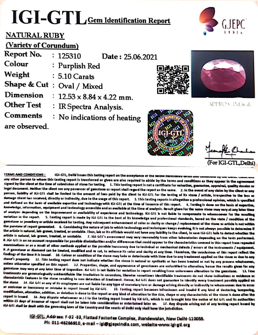 5.66 Ratti Natural Neo Burma Ruby with Govt. Lab Certificate-(5661)