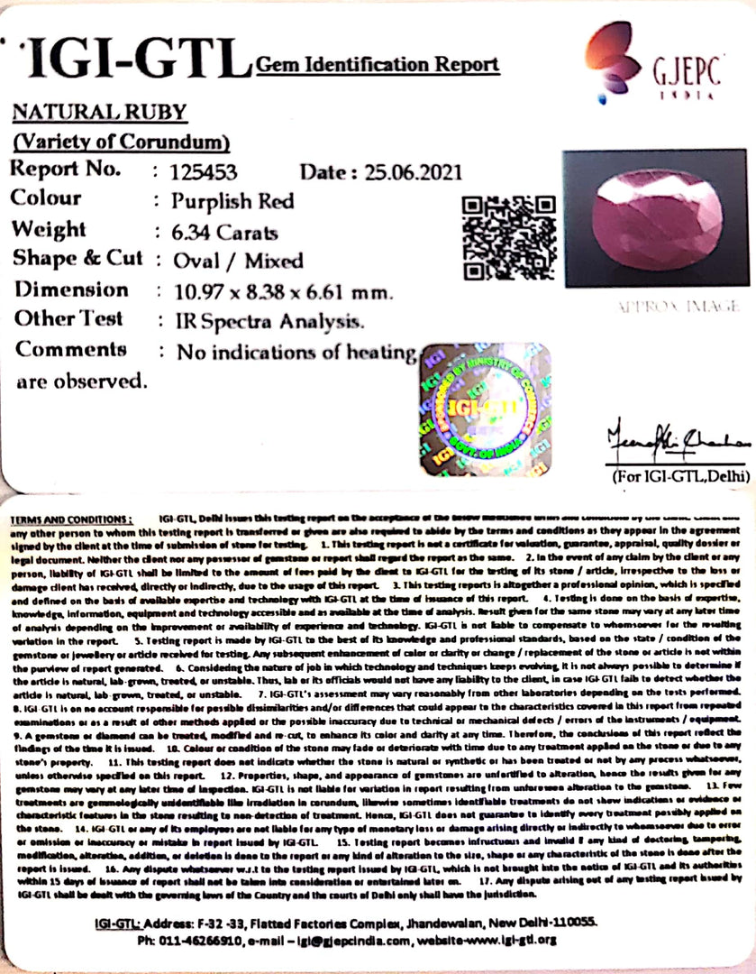 7.03 Ratti Natural neo burma Ruby with Govt. Lab Certificate-(2331)