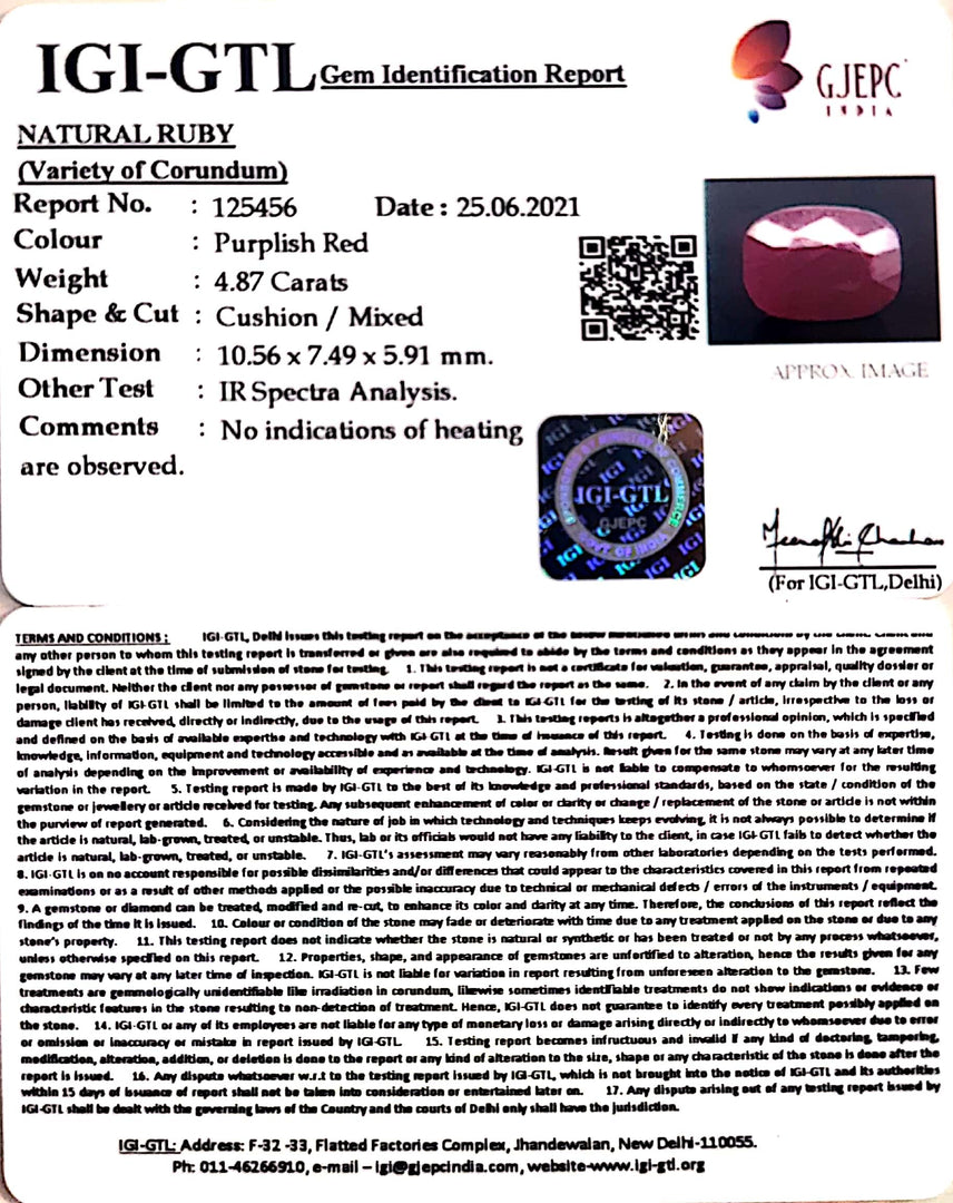 5.40 Ratti Natural Neo Burma Ruby with Govt. Lab Certificate-(5661)