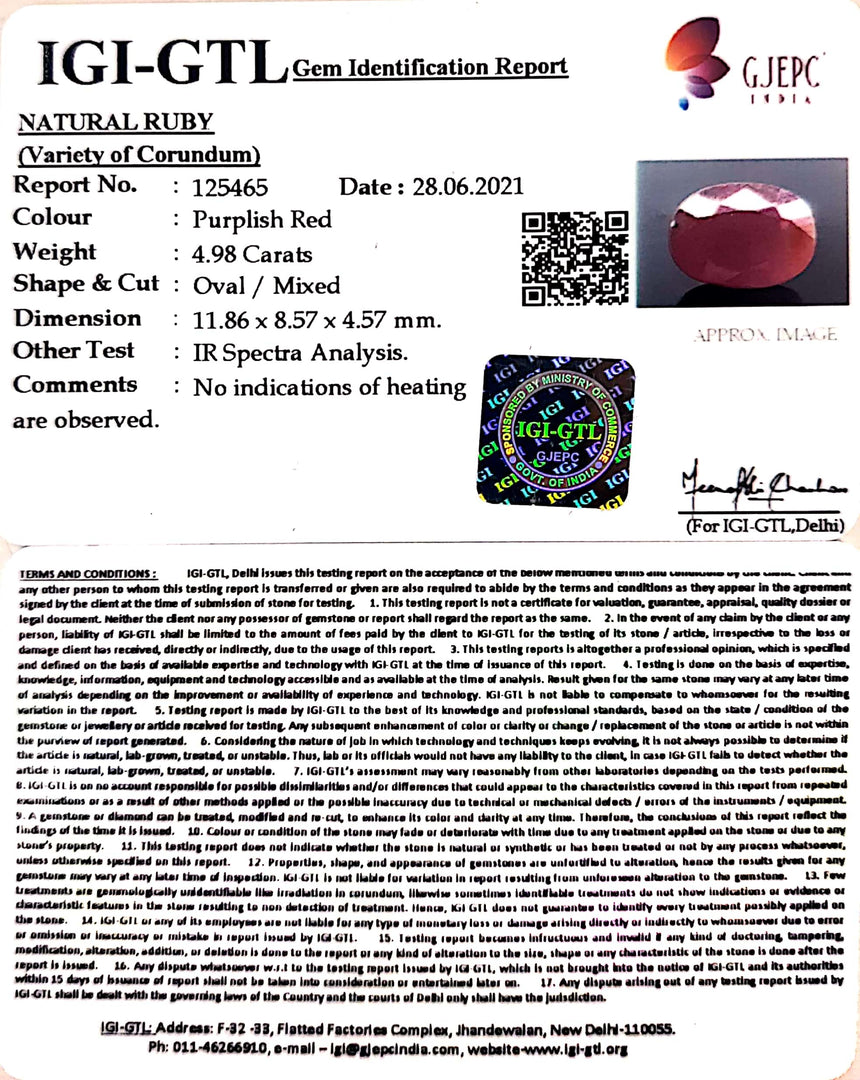 5.52 Ratti Natural Neo Burma Ruby with Govt. Lab Certificate-(5661)