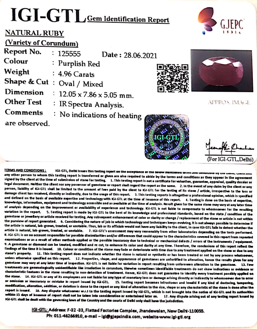 5.50 Ratti Natural New Burma Ruby with Govt. Lab Certificate-(4551)