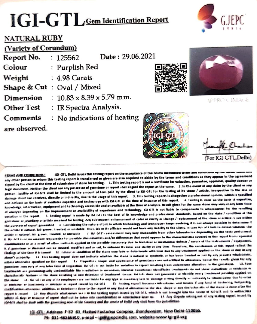 5.52 Ratti Natural Neo Burma Ruby with Govt. Lab Certificate-(5661)