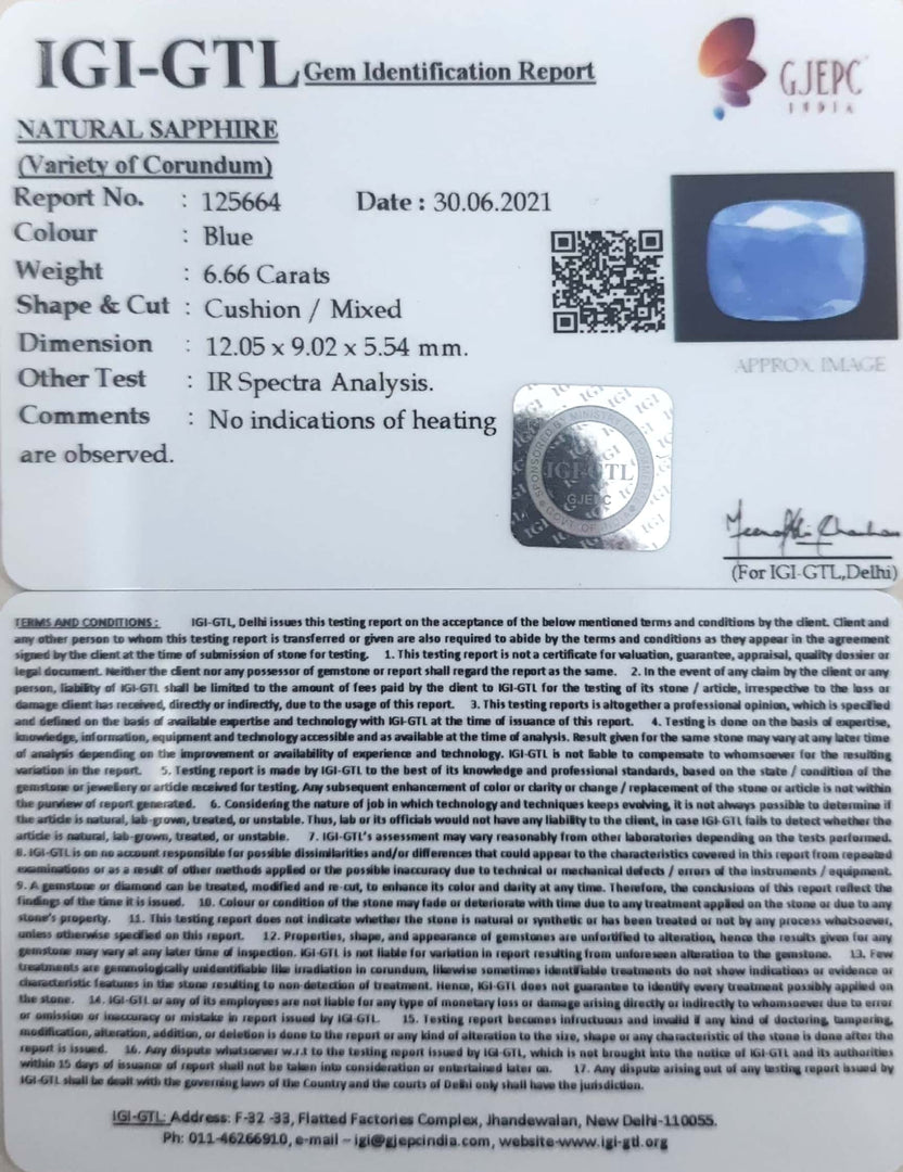 7.39 Ratti Natural Blue Sapphire With Govt Lab Certified-(4551)