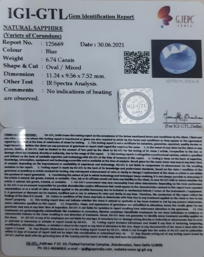 7.48 Ratti Natural Blue Sapphire With Govt Lab Certified-(6771)