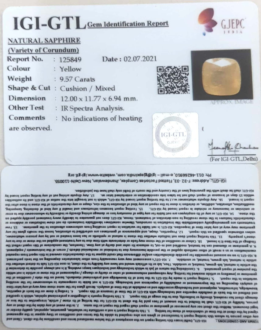 10.62 Ratti Natural Ceylonese Yellow Sapphire with Govt Lab Certificate-(6771)