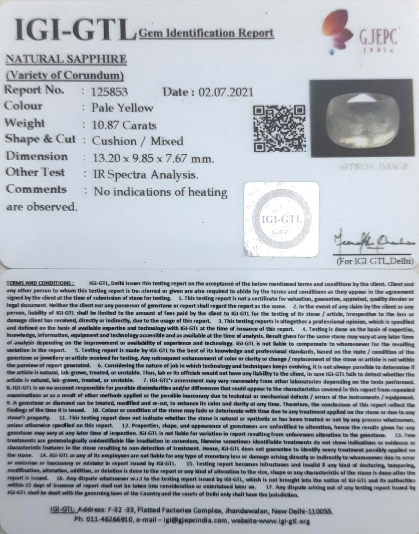 12.06 Ratti Natural Ceylonese Yellow Sapphire with Govt Lab Certificate-(6771)