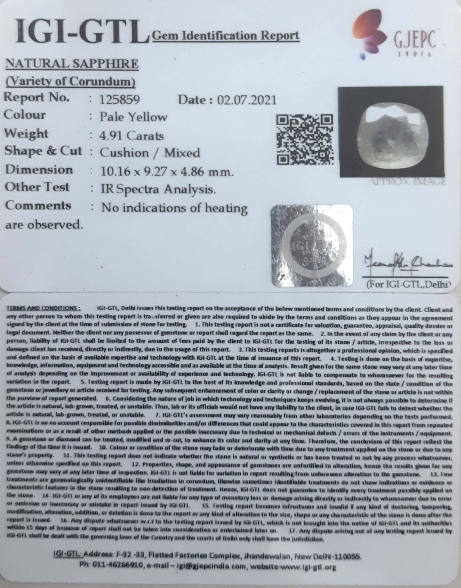 5.45 Ratti Natural Ceylonese Yellow Sapphire with Govt Lab Certificate-(6771)