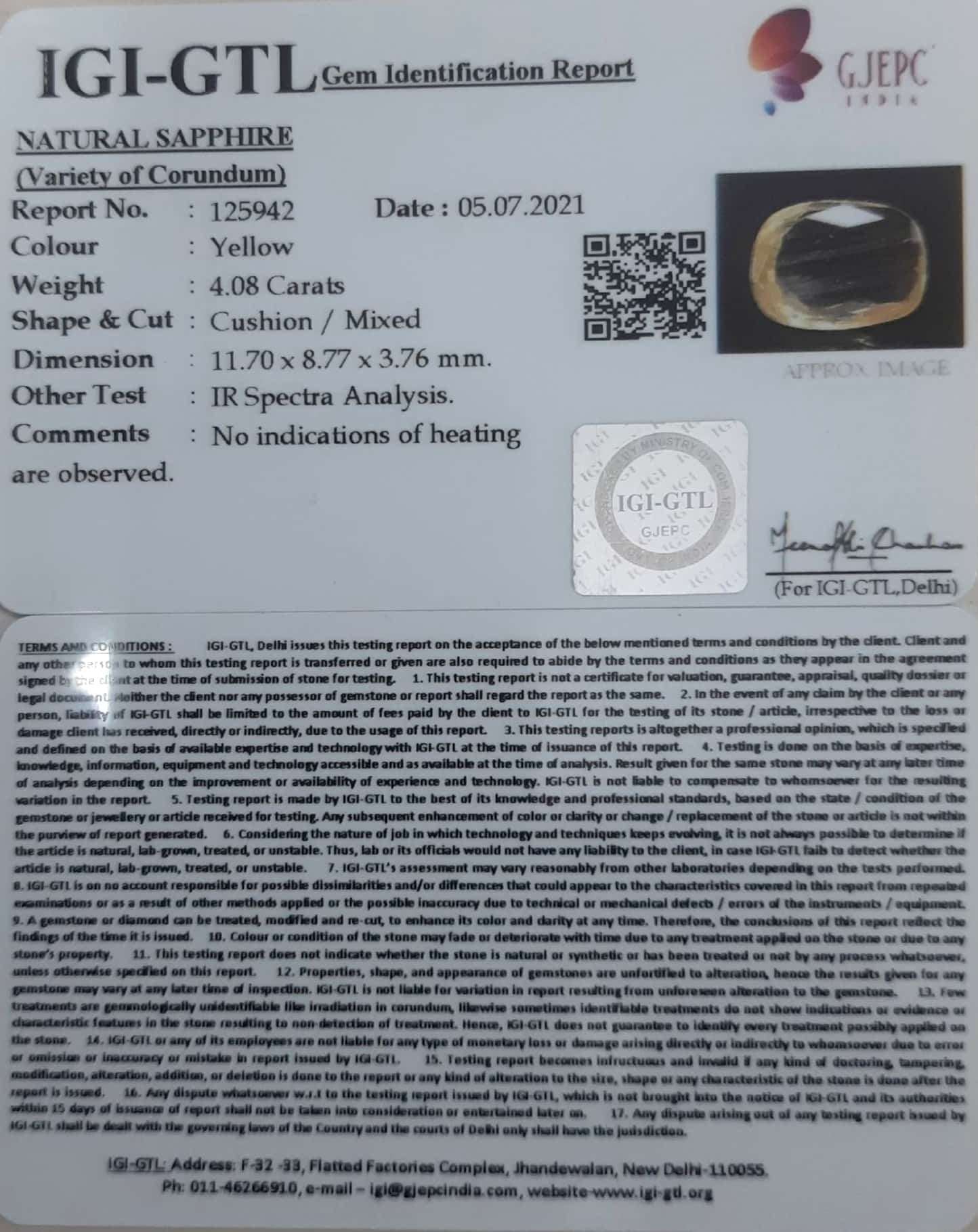 4.52/Ratti Natural yellow sapphire with Govt Lab Certificate-YELSA9U