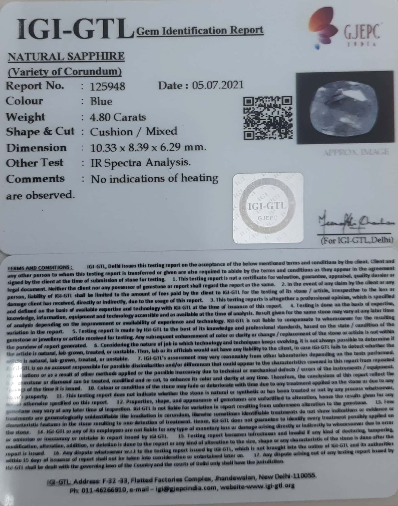 5.32 Ratti Natural Blue Sapphire With Govt Lab Certified-(6771)