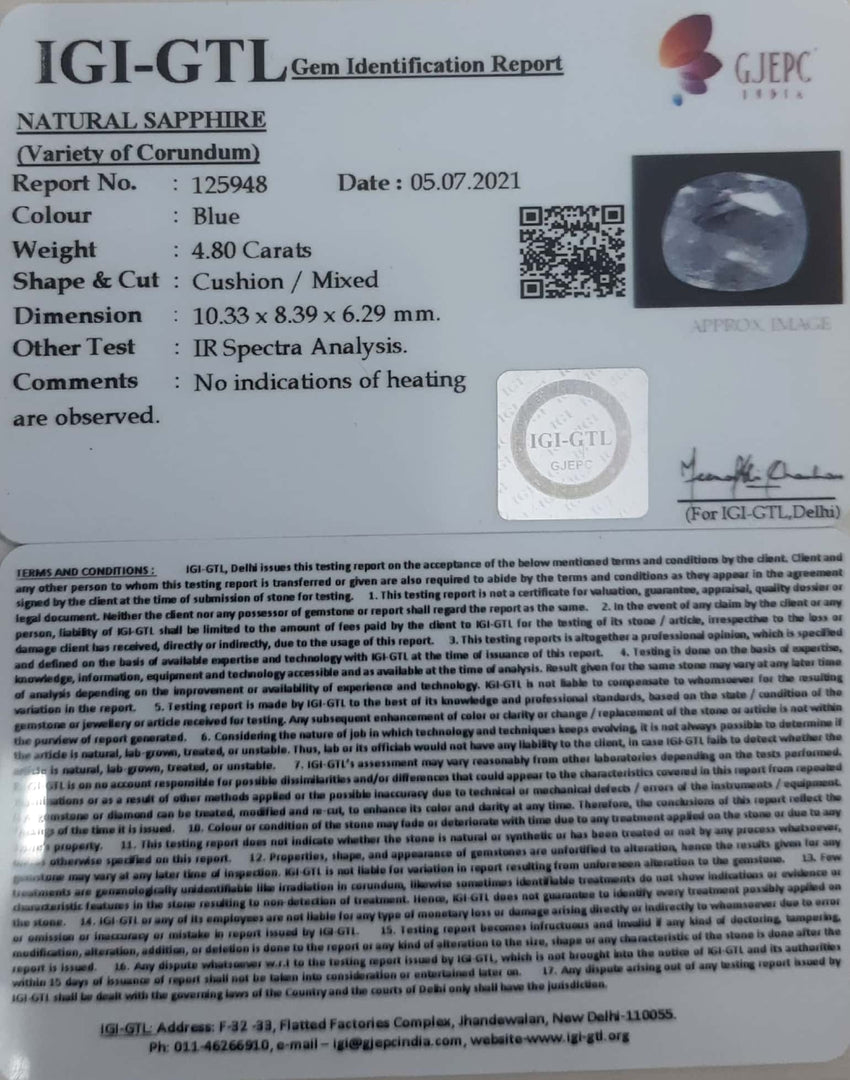 5.32 Ratti Natural Blue Sapphire With Govt Lab Certified-(6771)
