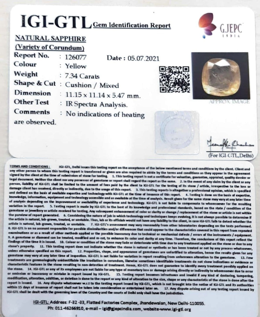 7.34/CT Natural Ceylonese Pukhraj with Govt Lab Certificate (YELSA9S)