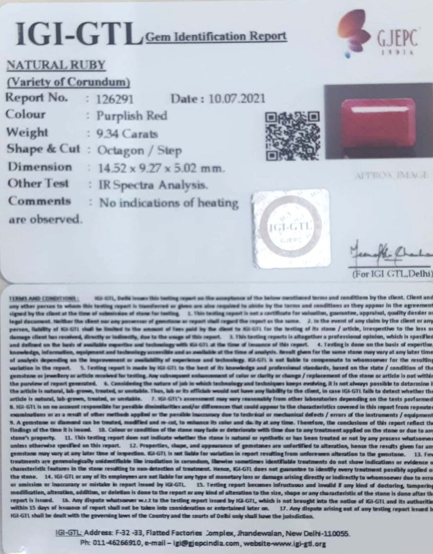 10.36 Ratti Natural Neo Burma Ruby with Govt. Lab Certificate-(3441)
