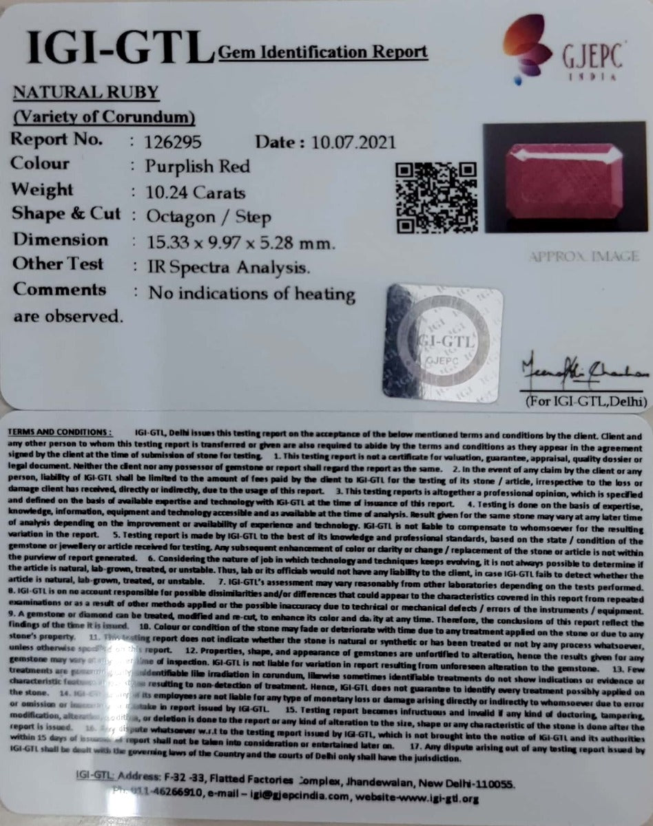 10.24/CT Natural new burma Ruby with Govt. Lab Certificate (2331)