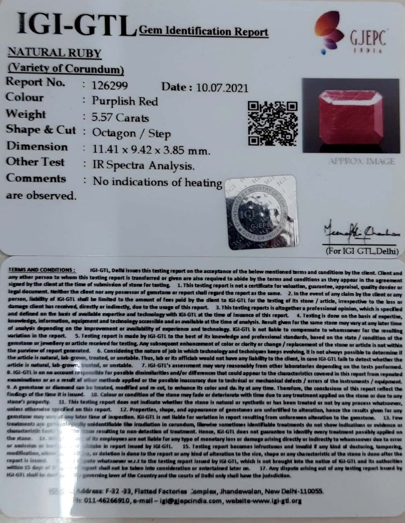 6.18 Ratti Natural new burma Ruby with Govt. Lab Certificate-(2331)