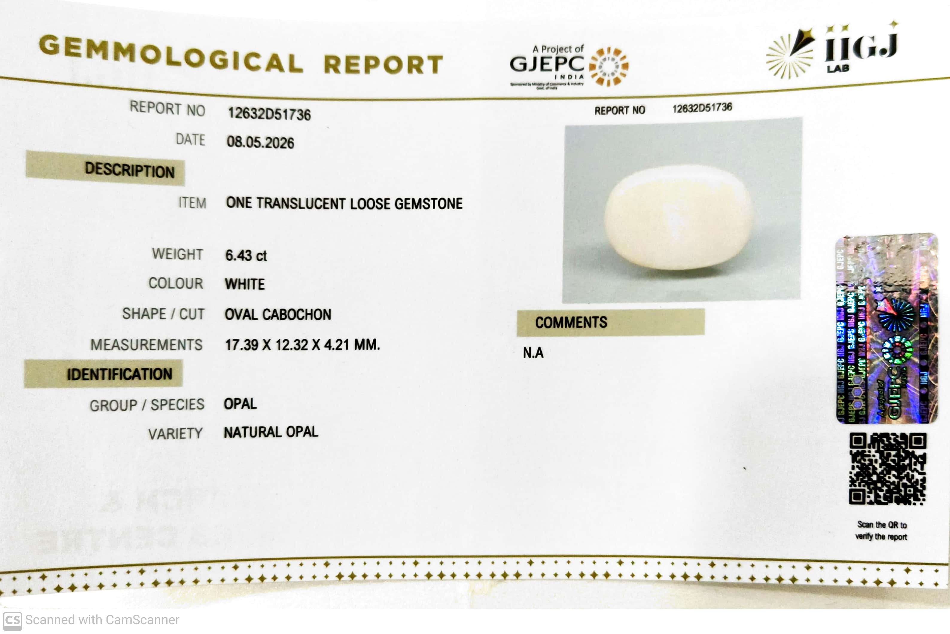 6.43/CT Natural FIRE OPAL with Govt. Lab Certificate-12632D51736