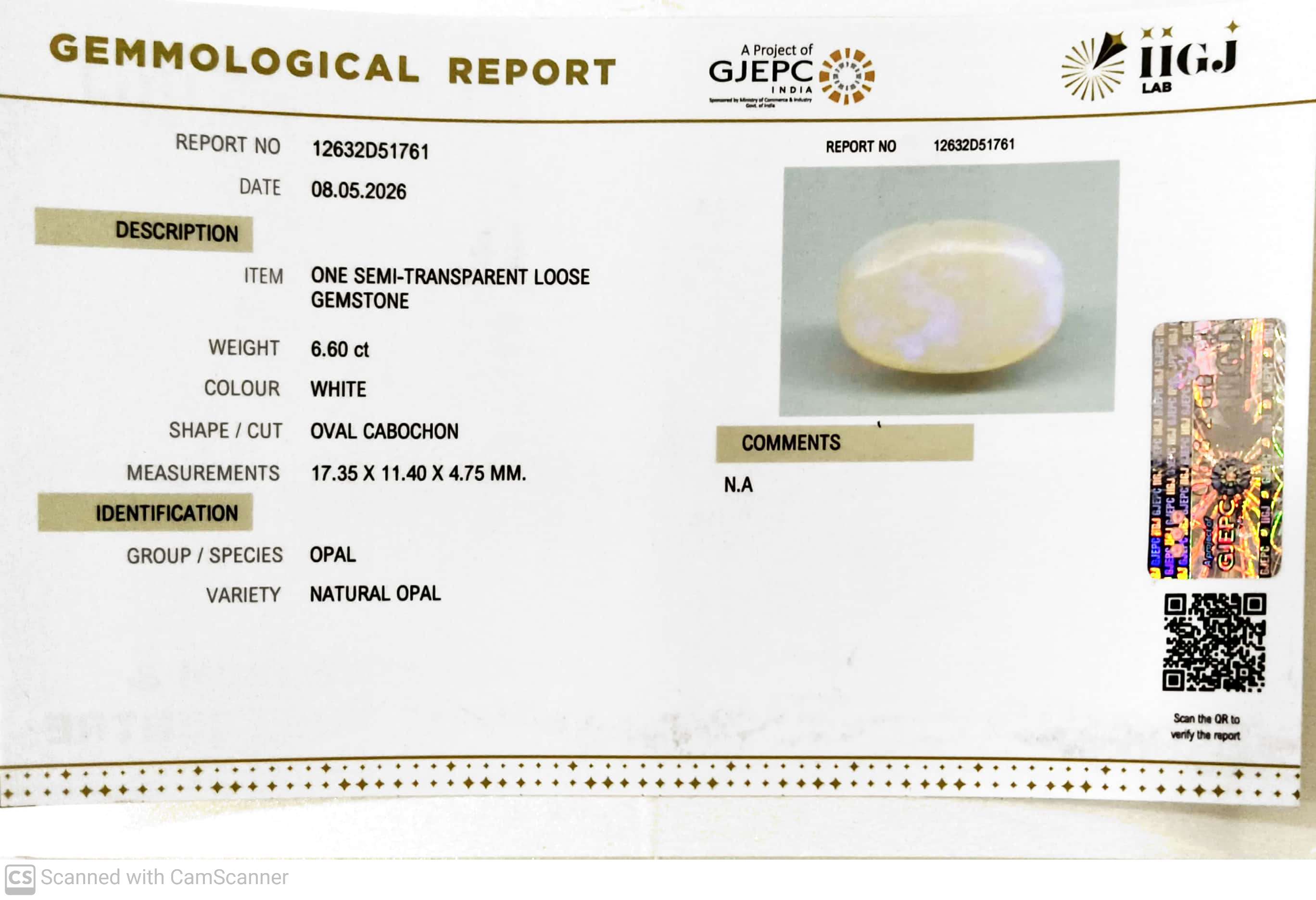 6.6/CT Natural FIRE OPAL with Govt. Lab Certificate-12632D51761