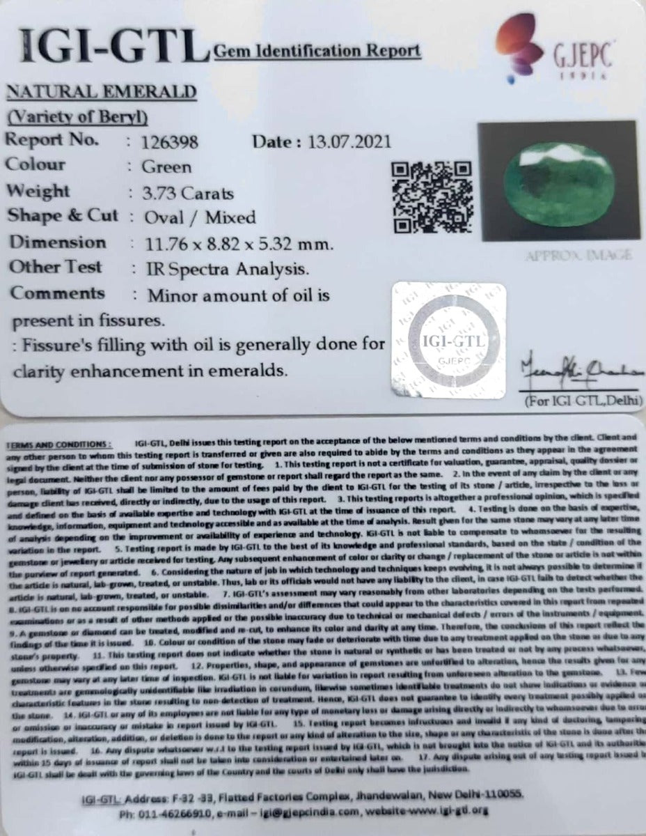 3.73/CT Natural Panna Stone with Govt. Lab Certified-(4551)