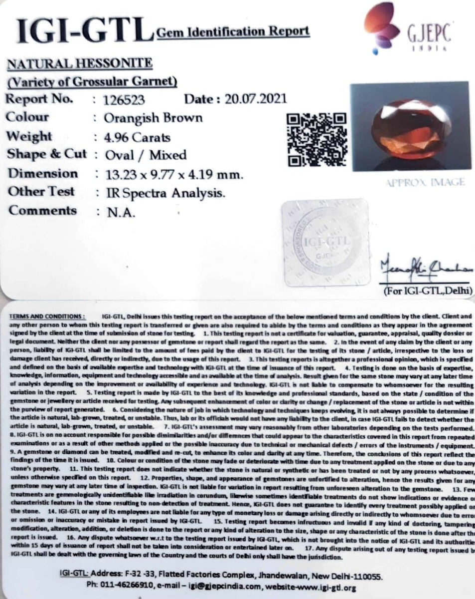 5.50/Ratti Natural Govt. Lab Certified Ceylonese Gomed-(1221)