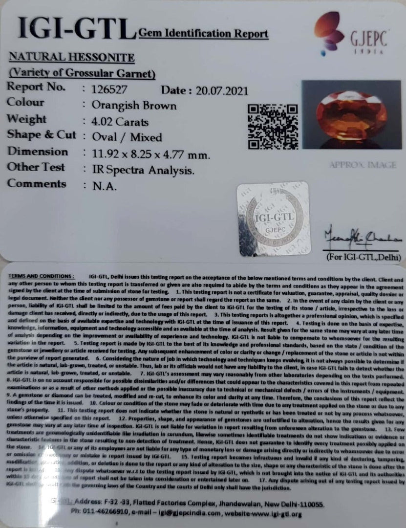 4.46 Ratti Natural Govt. Lab Certified Ceylonese Gomed-(1221)