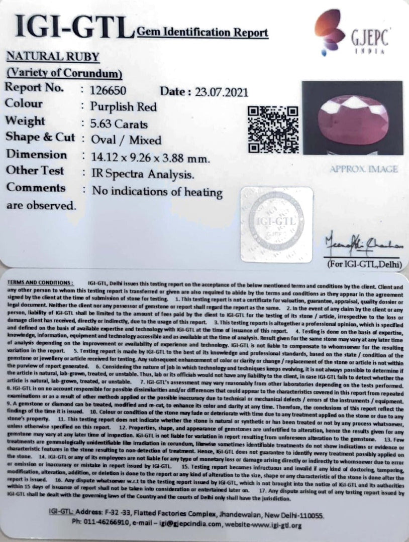 6.24 Ratti Natural New Burma Ruby with Govt. Lab Certificate-(4551)