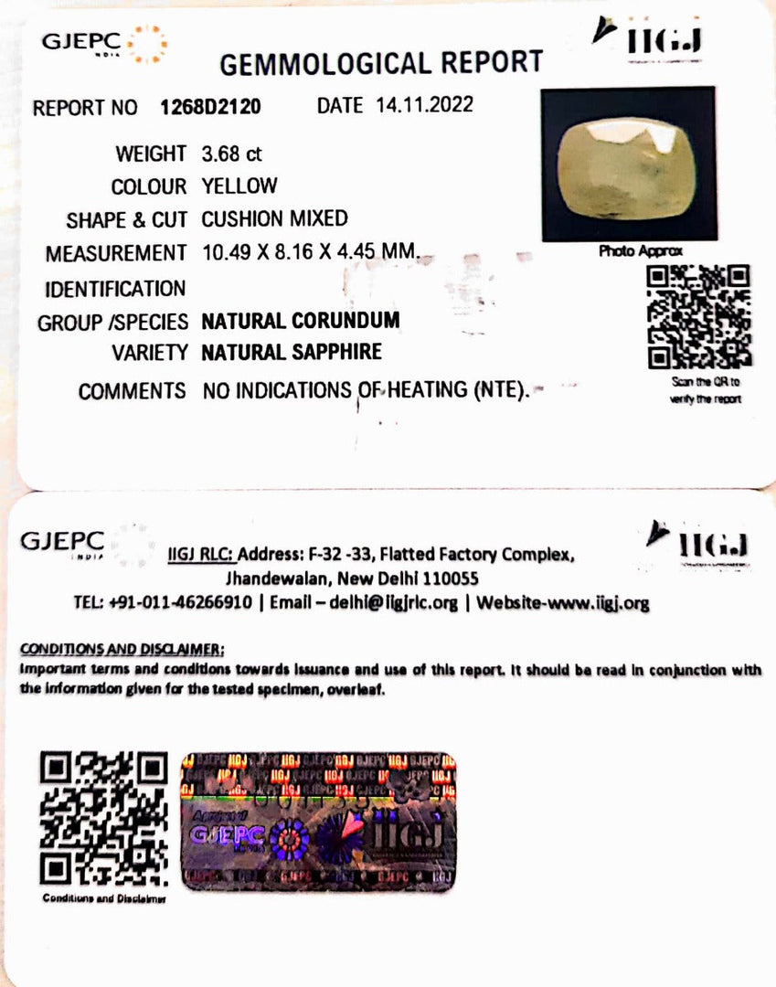 3.68/CT Natural Ceylonese Pukhraj with Govt Lab Certificate-6771
