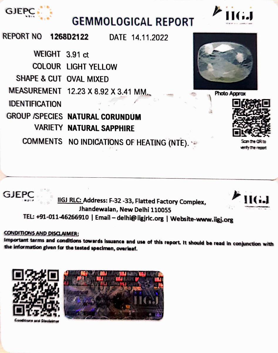 3.91/CT Natural Ceylonese Pukhraj with Govt Lab Certificate-1268D2122
