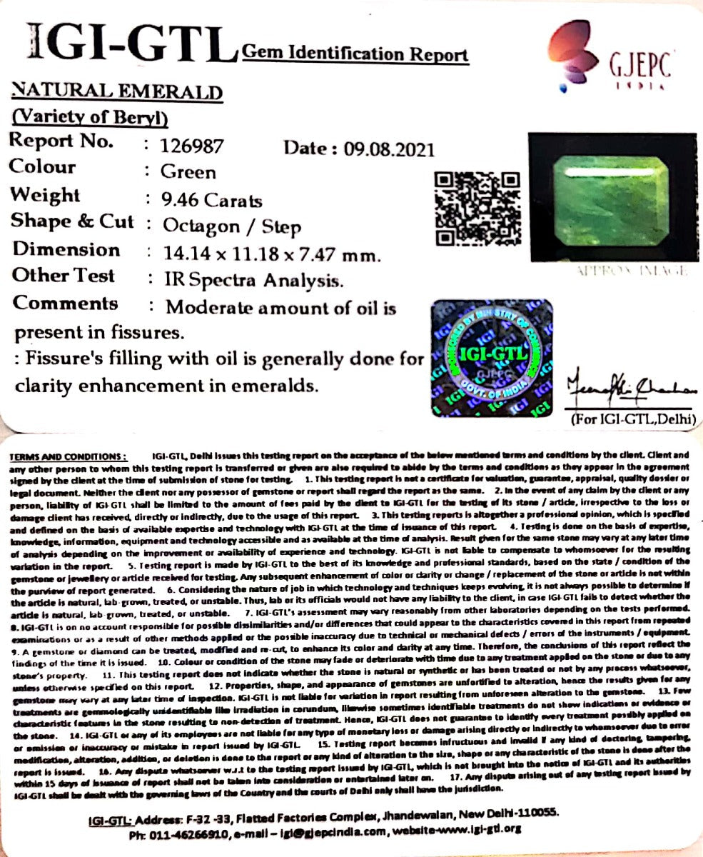 9.46/CT Natural Panna Stone with Govt. Lab Certified-(1221)