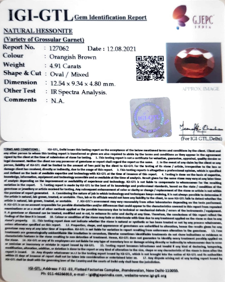 4.91/CT Natural Govt. Lab Certified Ceylonese Gomed-(127062)