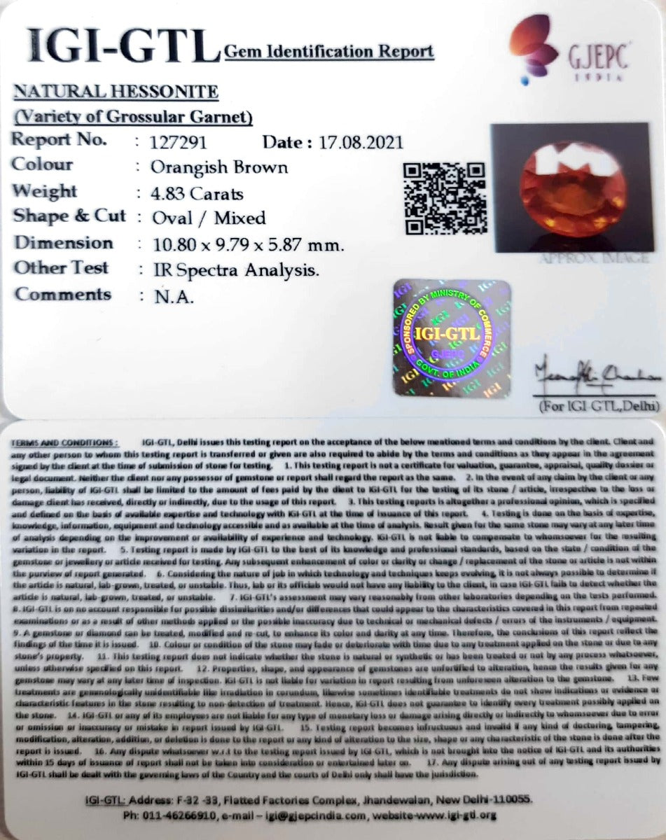 4.83/CT Natural Govt. Lab Certified Ceylonese Gomed