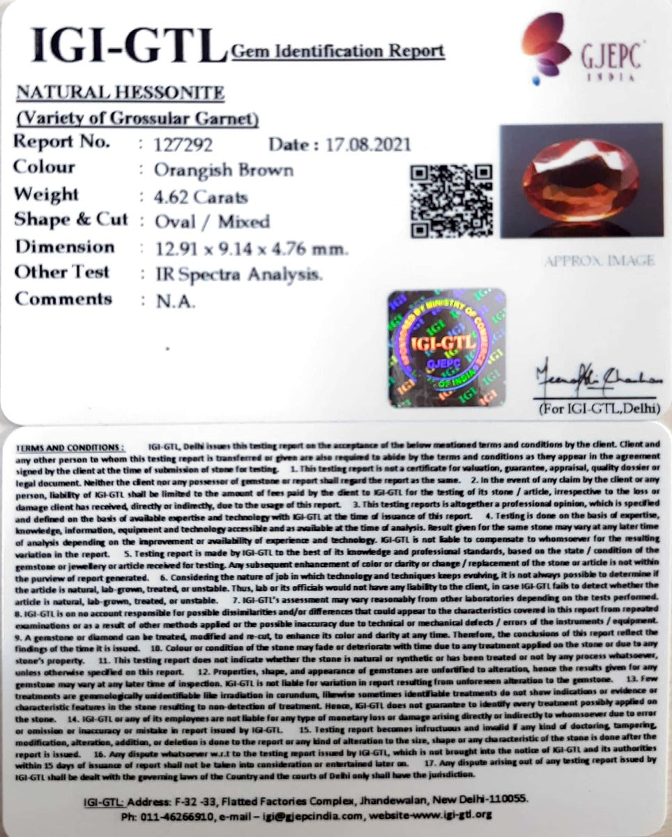 4.62/CT Natural Govt. Lab Certified Ceylonese Orangish Brown Gomed-(1221)