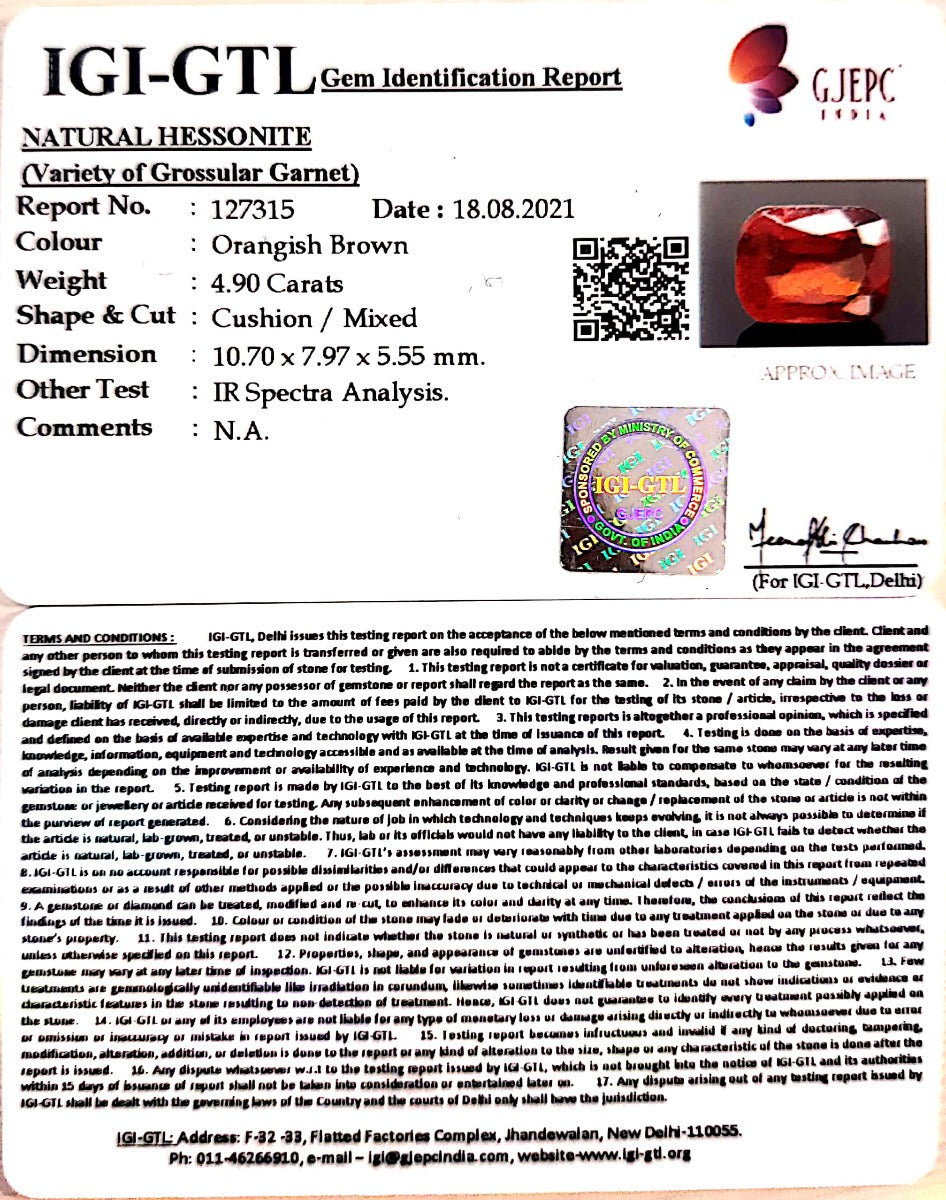 4.90/CT Natural Govt. Lab Certified Ceylonese Gomed-(127315)